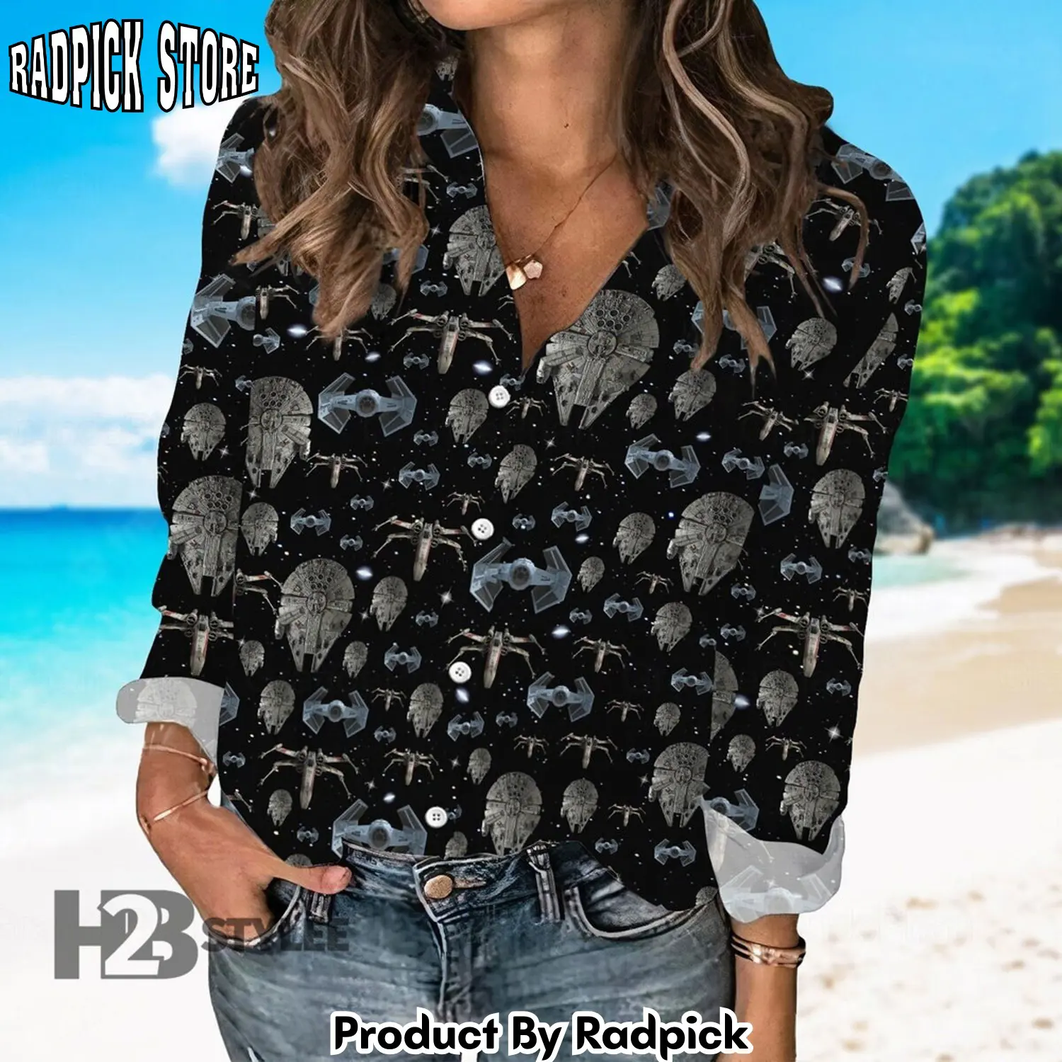 Radpick summer aloha star wars movie tropical baby yoda darth vader mandalorian pattern linen casual shirt rp662114